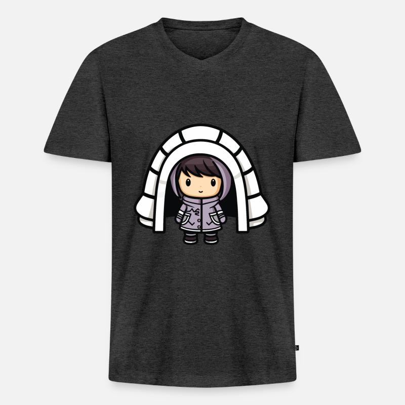 Winter Eskimo Iglu Comic - Männer Premium Bio T-Shirt mit V-Ausschnitt - Anthrazit meliert