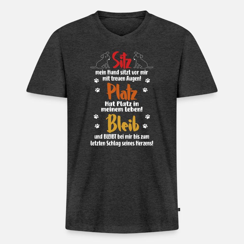 Sitz Platz Bleib Hundehalter Hunde - Männer Premium Bio T-Shirt mit V-Ausschnitt - Anthrazit meliert