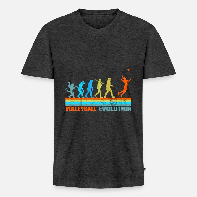 Volleyball Evolution retro Geschenk - Männer Premium Bio T-Shirt mit V-Ausschnitt - Anthrazit meliert