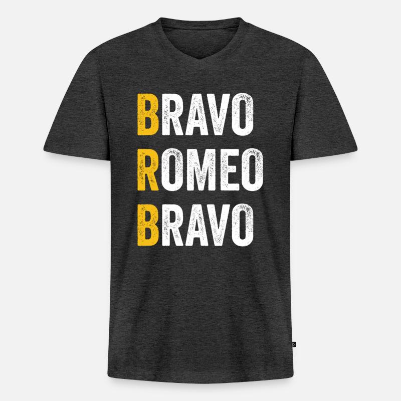 Computer-Chat Bravo Romeo Bravo - BRB - Männer Premium Bio T-Shirt mit V-Ausschnitt - Anthrazit meliert