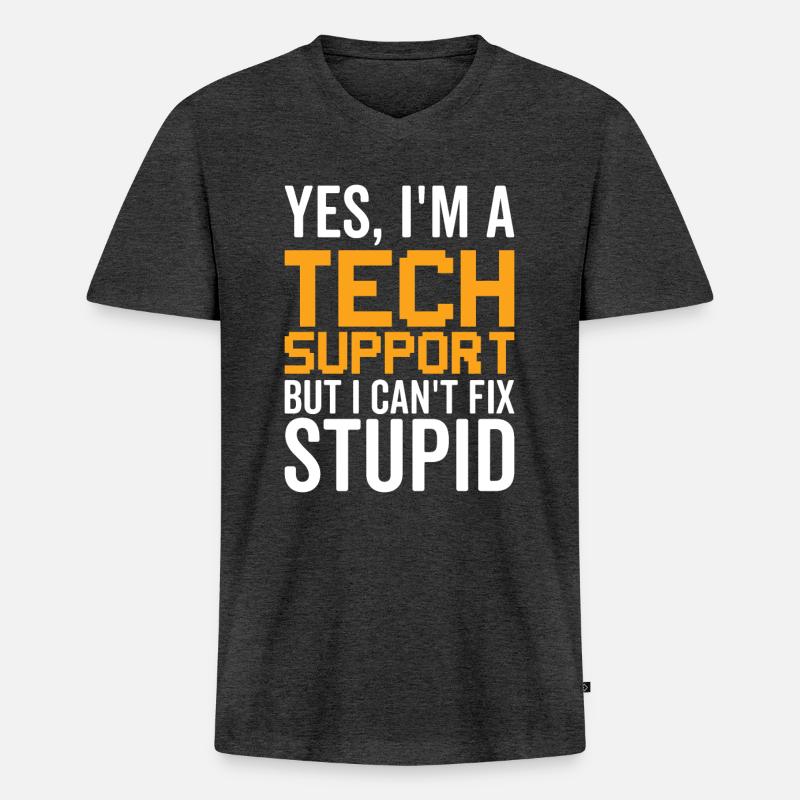 Dumm - Technischer Support - Männer Premium Bio T-Shirt mit V-Ausschnitt - Anthrazit meliert