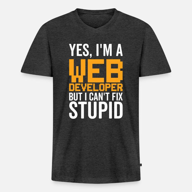 Dumm - Webentwickler - Männer Premium Bio T-Shirt mit V-Ausschnitt - Anthrazit meliert