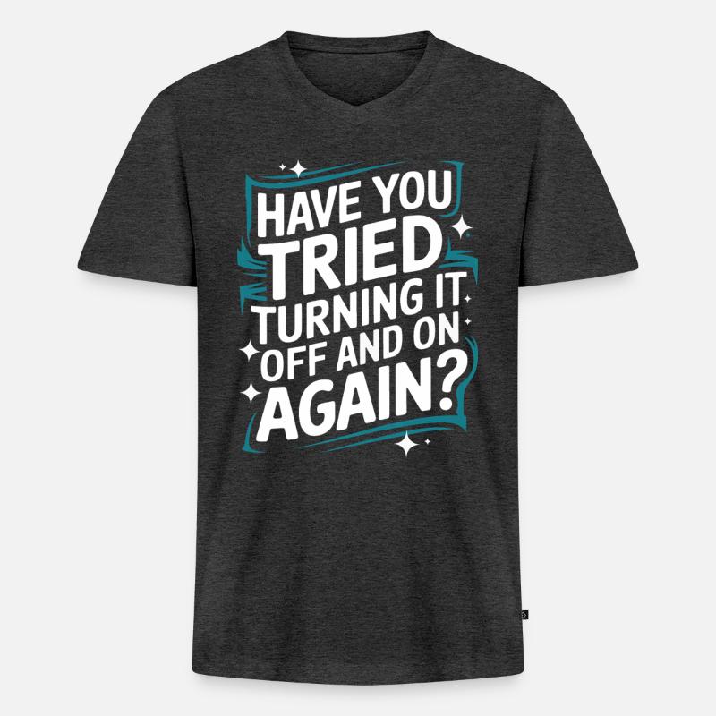 Technischer Support Computerfreak Nerd - Männer Premium Bio T-Shirt mit V-Ausschnitt - Anthrazit meliert
