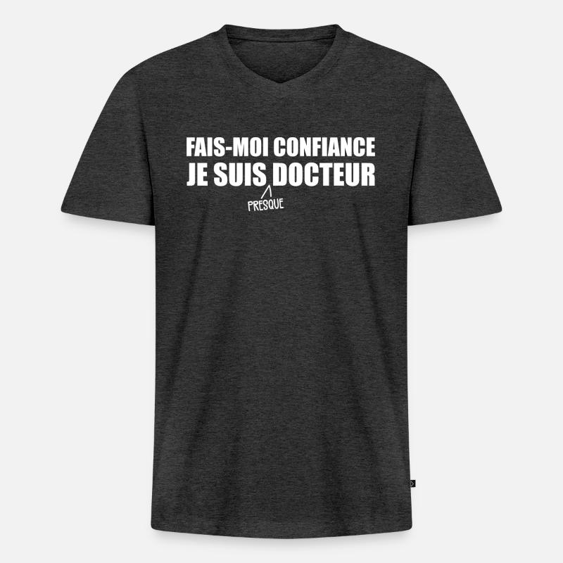 Ich bin fast ein Arzt - Männer Premium Bio T-Shirt mit V-Ausschnitt - Anthrazit meliert
