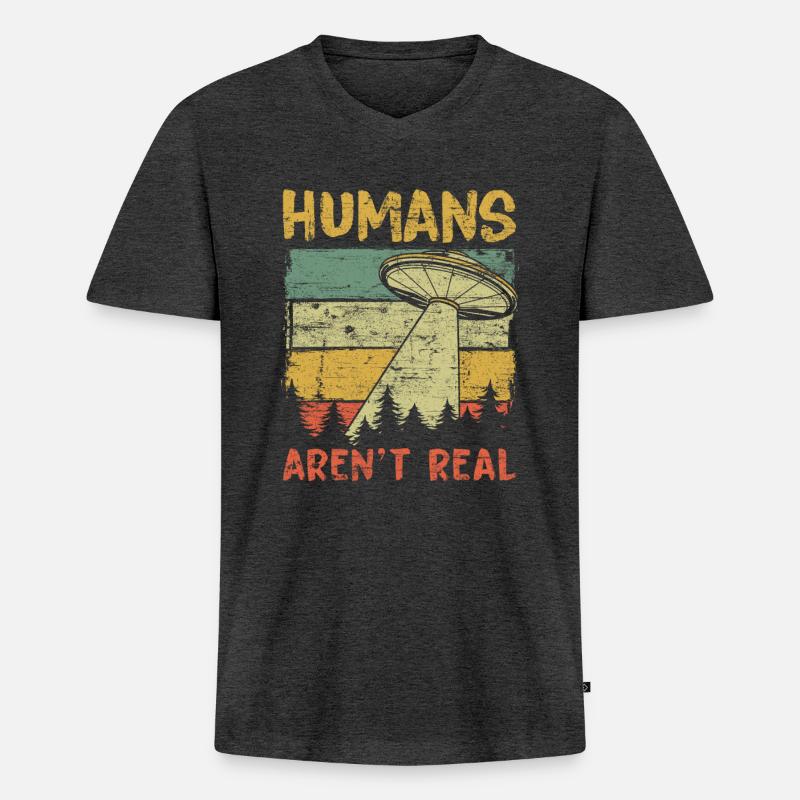Humans Aren't Real Aliens Exist - Männer Premium Bio T-Shirt mit V-Ausschnitt - Anthrazit meliert