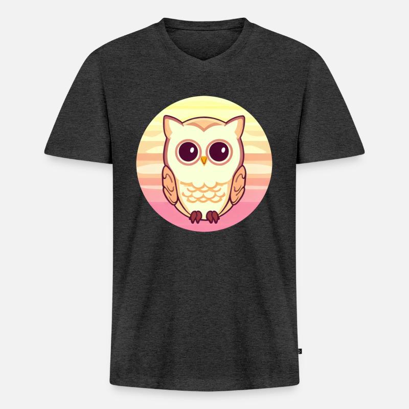 Eule Sunset Design - Männer Premium Bio T-Shirt mit V-Ausschnitt - Anthrazit meliert