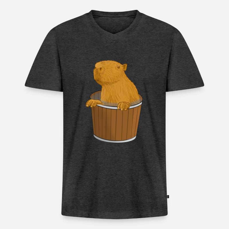 Capybara Eimer - Männer Premium Bio T-Shirt mit V-Ausschnitt - Anthrazit meliert