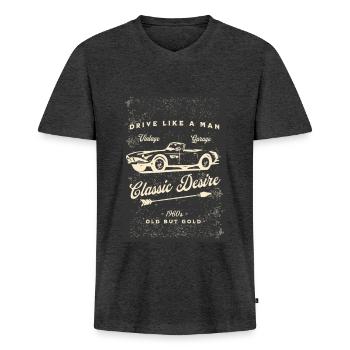 Ich liebe Oldtimer (leuchtende Farben) - Männer Premium Bio T-Shirt mit V-Ausschnitt - Anthrazit meliert - Vorne - Nico (187cm)