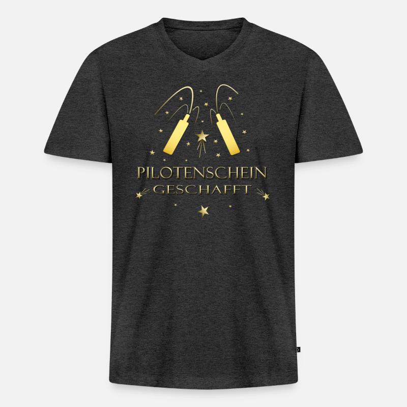 Pilotenschein Pilot Pilotenausbildung PPL - Männer Premium Bio T-Shirt mit V-Ausschnitt - Anthrazit meliert