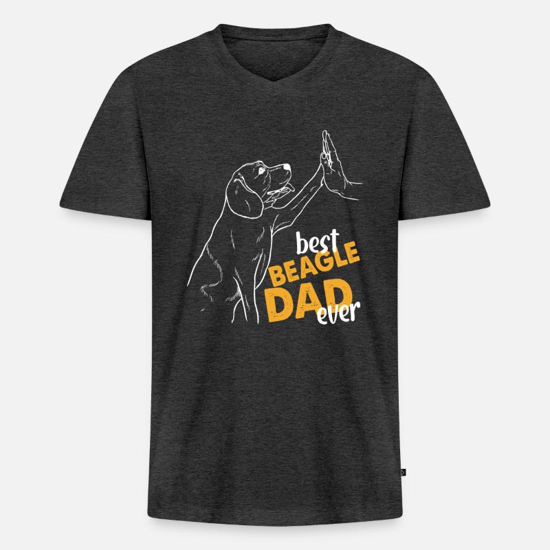 Best Beagle Dad Ever - Männer Premium Bio T-Shirt mit V-Ausschnitt - Anthrazit meliert
