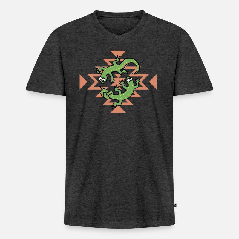 Klettern, Eidechse - Männer Premium Bio T-Shirt mit V-Ausschnitt - Anthrazit meliert