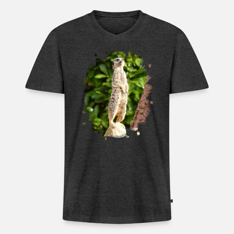 Ein Erdmännchen passt auf. - Männer Premium Bio T-Shirt mit V-Ausschnitt - Anthrazit meliert