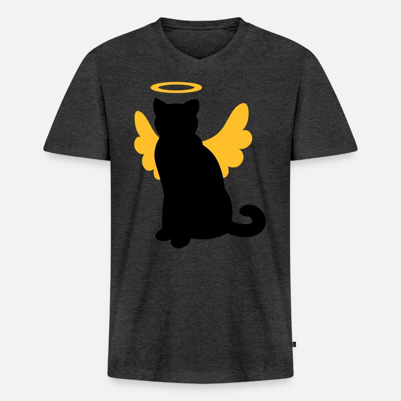 Katze mit Engelsflügel und Heiligenschein - Männer Premium Bio T-Shirt mit V-Ausschnitt - Anthrazit meliert