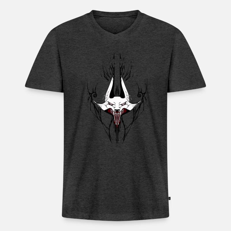 Wolf - Männer Premium Bio T-Shirt mit V-Ausschnitt - Anthrazit meliert