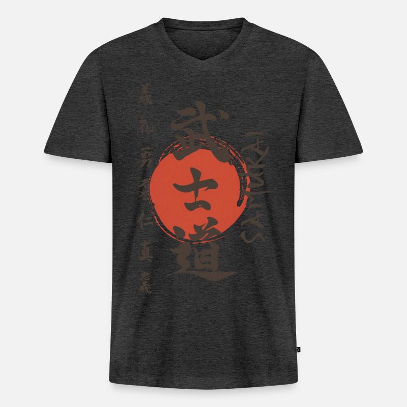 Kanji Samurai - Männer Premium Bio T-Shirt mit V-Ausschnitt - Anthrazit meliert