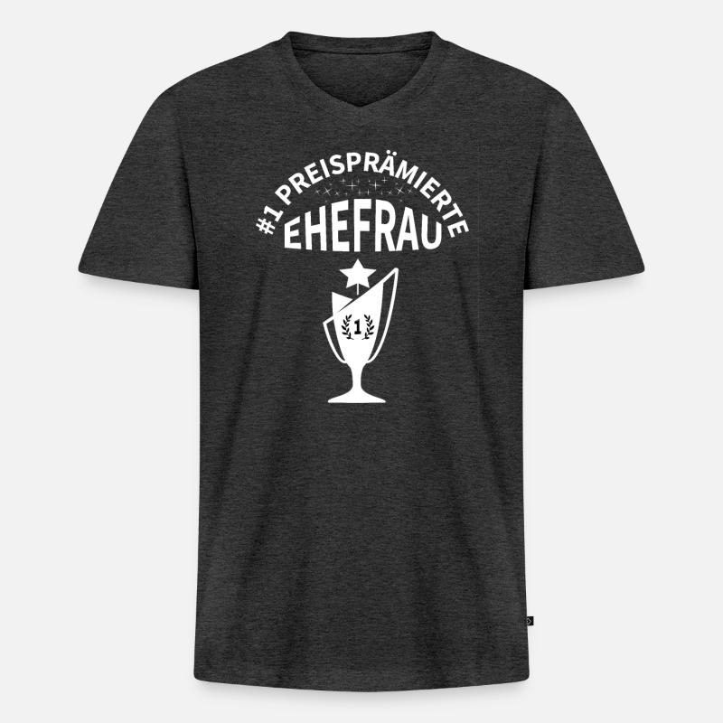 Preisprämierter Ehefrau - Männer Premium Bio T-Shirt mit V-Ausschnitt - Anthrazit meliert