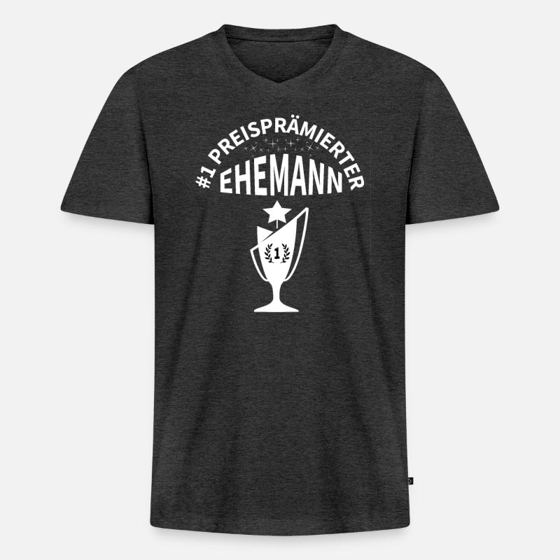 #1 Preisprämierter Ehemann - Männer Premium Bio T-Shirt mit V-Ausschnitt - Anthrazit meliert