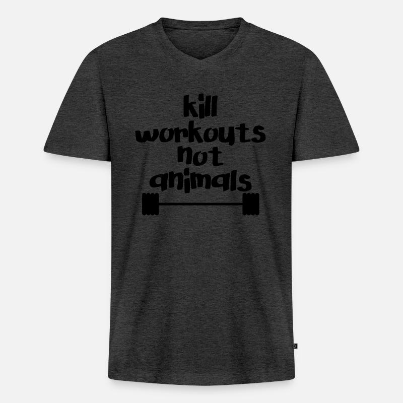 Kill workouts - not animals - Männer Premium Bio T-Shirt mit V-Ausschnitt - Anthrazit meliert