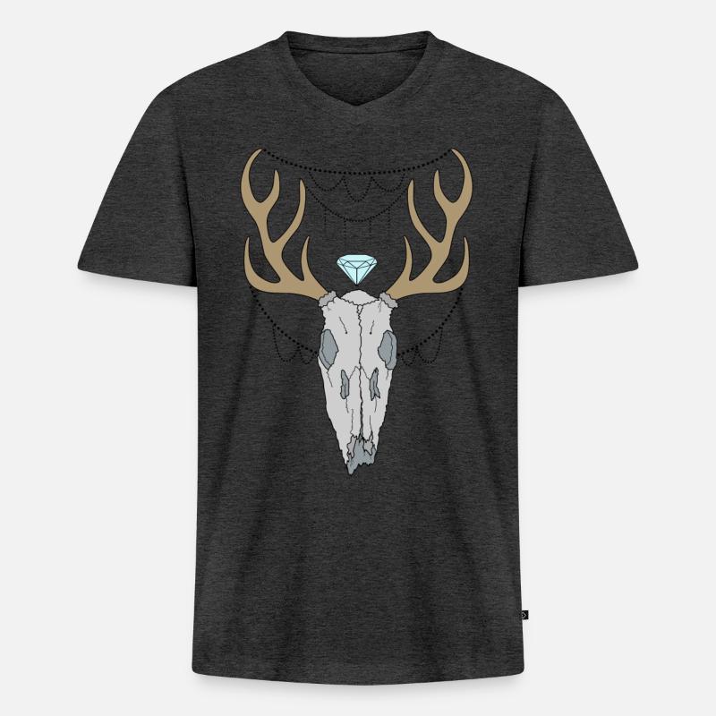 Hirschgeweih Schädel - Männer Premium Bio T-Shirt mit V-Ausschnitt - Anthrazit meliert