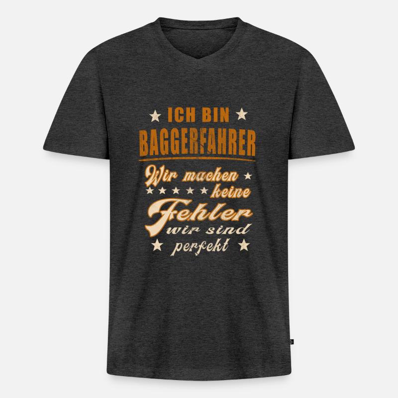 Baggerfahrer Baggerführer Bagger Bauarbeiter Bau - Männer Premium Bio T-Shirt mit V-Ausschnitt - Anthrazit meliert