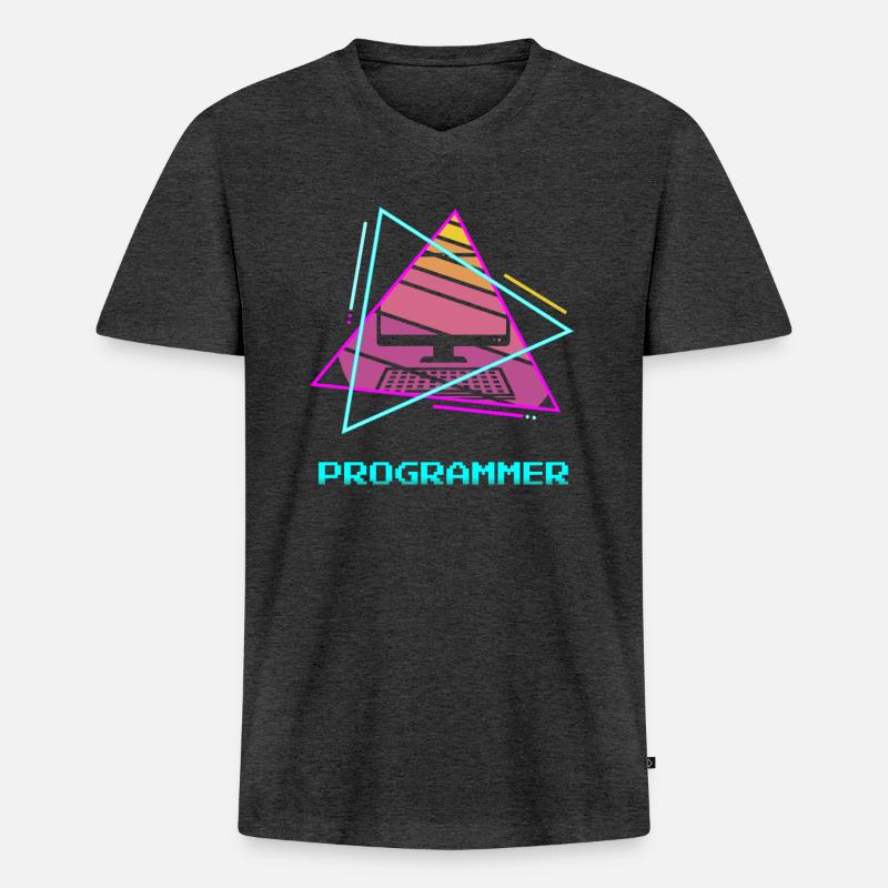 Retro Programmer Computer Programming - Men's Premium Organic T-shirt with V-neck - heather anthracite