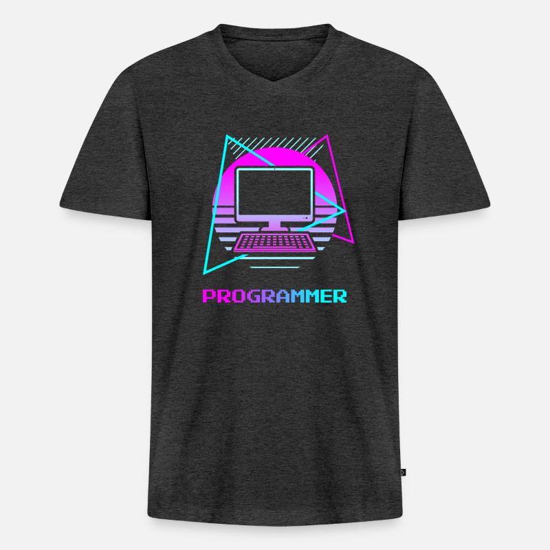 Retro Programmer Computer Programming - Men's Premium Organic T-shirt with V-neck - heather anthracite