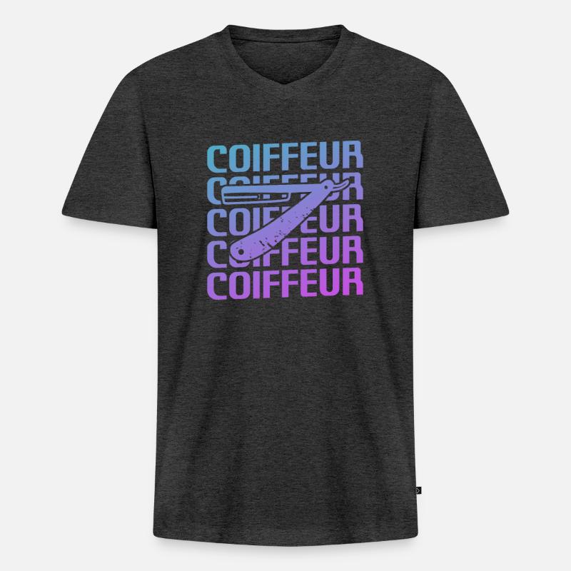 Retro Coiffure Barbier Coiffeuse - Männer Premium Bio T-Shirt mit V-Ausschnitt - Anthrazit meliert