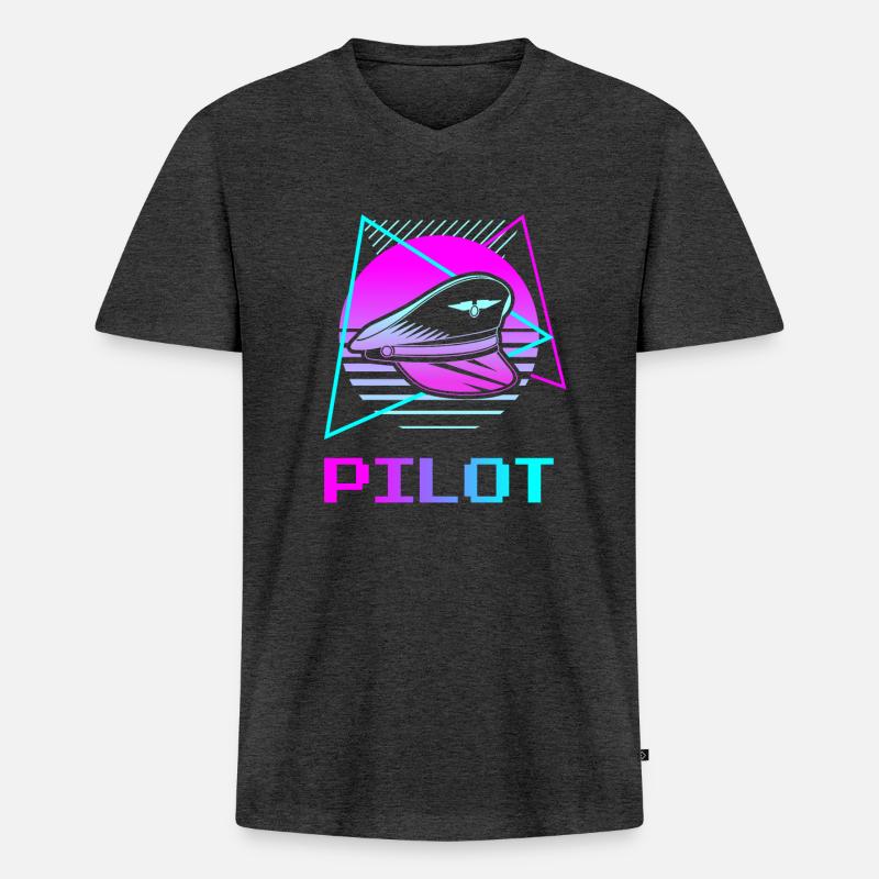 Retro Pilot Aviation Piloten - Männer Premium Bio T-Shirt mit V-Ausschnitt - Anthrazit meliert