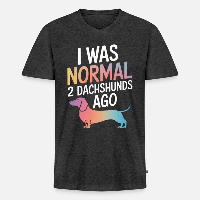Dackel Hund - Männer Premium Bio T-Shirt mit V-Ausschnitt - Anthrazit meliert
