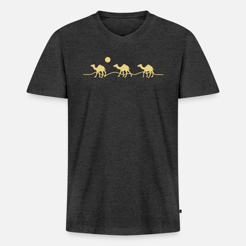 3 Kamele - Männer Premium Bio T-Shirt mit V-Ausschnitt - Anthrazit meliert