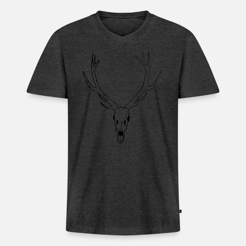 Hirsch Schädel - Männer Premium Bio T-Shirt mit V-Ausschnitt - Anthrazit meliert