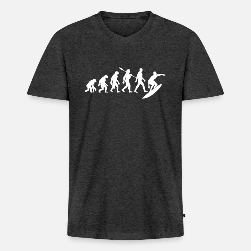 Evolution Surfer - Surfen - Surfbrett - Männer Premium Bio T-Shirt mit V-Ausschnitt - Anthrazit meliert