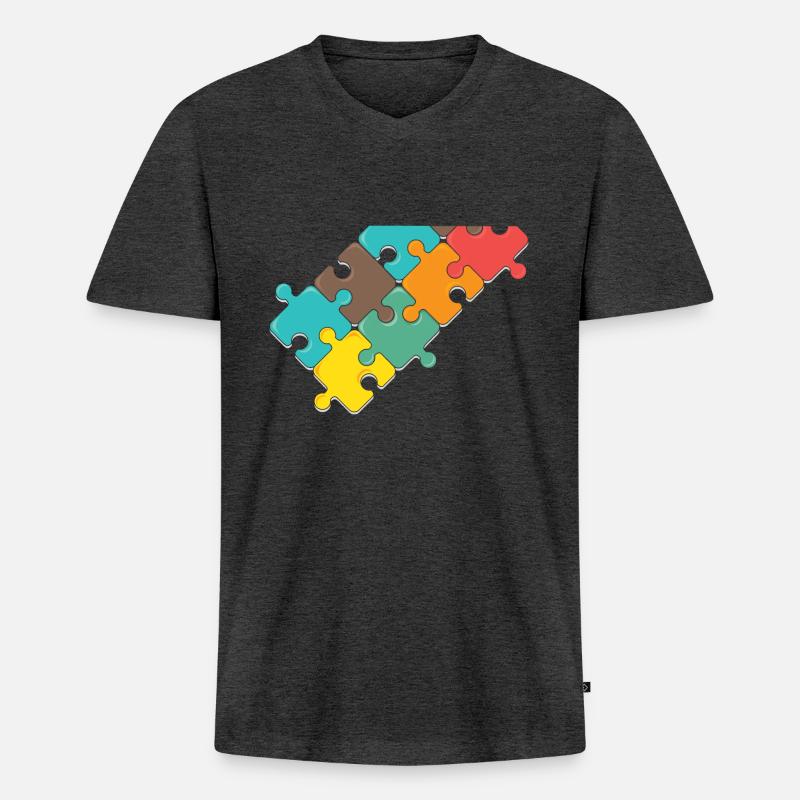 bunt Puzzel design Puzzelteil - Männer Premium Bio T-Shirt mit V-Ausschnitt - Anthrazit meliert