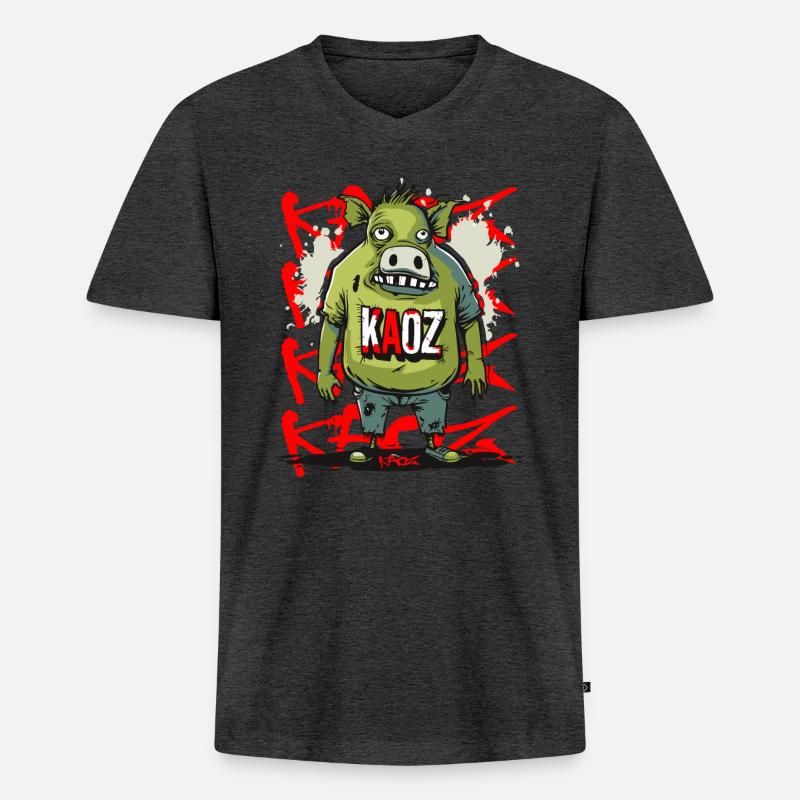 Die Existenz eines Schweins - Männer Premium Bio T-Shirt mit V-Ausschnitt - Anthrazit meliert