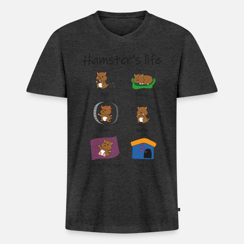 das Leben des Hamsters - Männer Premium Bio T-Shirt mit V-Ausschnitt - Anthrazit meliert