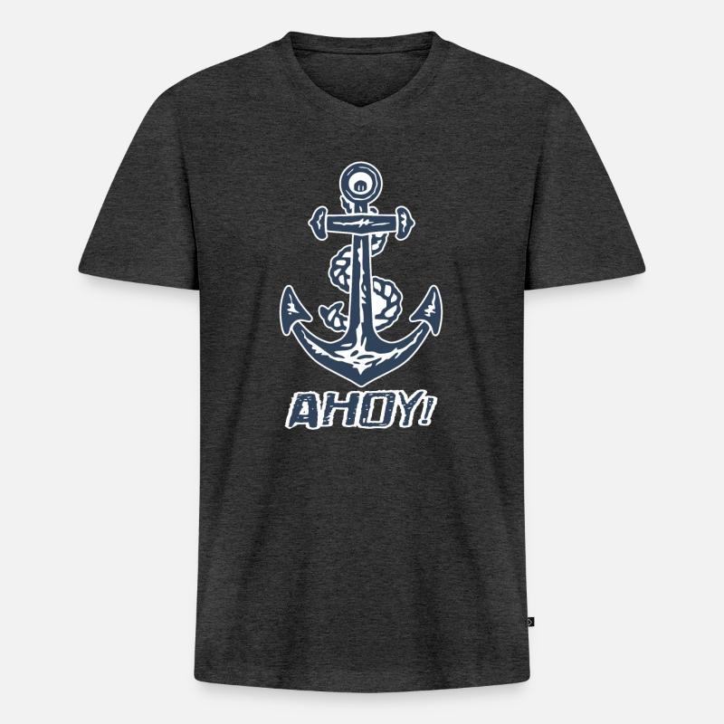 Ahoy Anker - Männer Premium Bio T-Shirt mit V-Ausschnitt - Anthrazit meliert