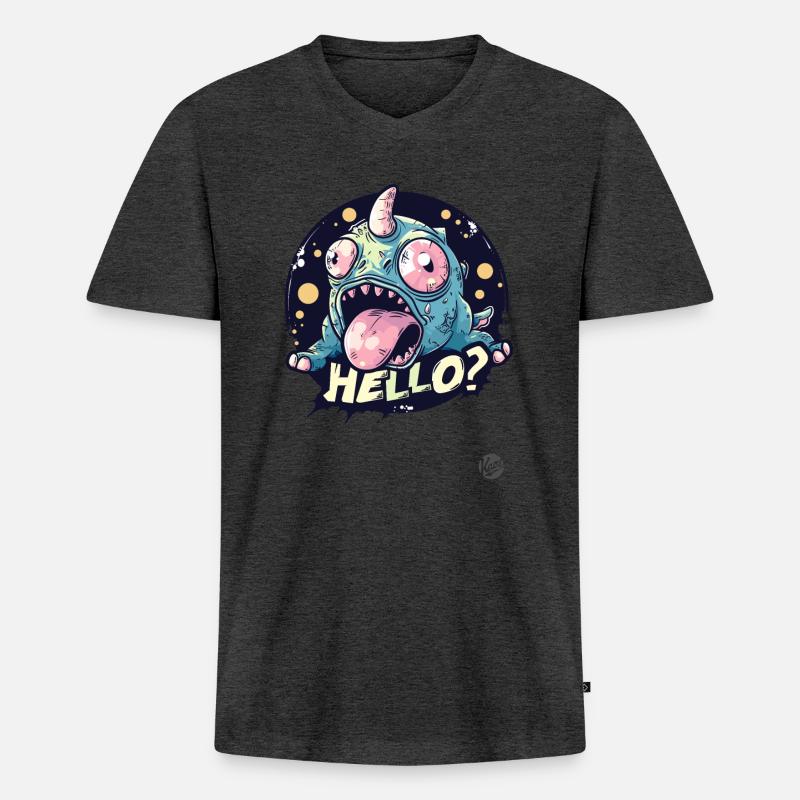 Verrücktes Einhorn-Echsen Hallo - Männer Premium Bio T-Shirt mit V-Ausschnitt - Anthrazit meliert