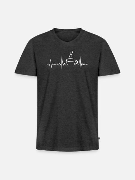 Kaffee-Herzschlag-Espresso-Kaffee-Liebhaber - Männer Premium Bio T-Shirt mit V-Ausschnitt - Anthrazit meliert