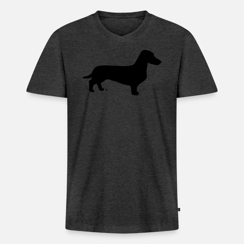 Kurzhaarige Dackelsilhouette - Männer Premium Bio T-Shirt mit V-Ausschnitt - Anthrazit meliert