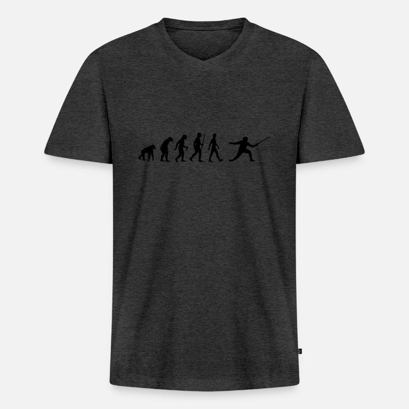 Evolution - Fechten, Sport, Kampfsport, Degen - Männer Premium Bio T-Shirt mit V-Ausschnitt - Anthrazit meliert
