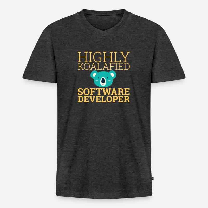 "Software Developer Koalafied | Programmierer" - Männer Premium Bio T-Shirt mit V-Ausschnitt - Anthrazit meliert