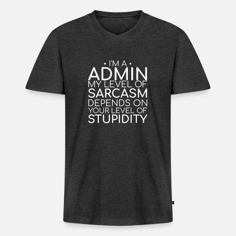 "Admin Sarcasm | Admin" - Männer Premium Bio T-Shirt mit V-Ausschnitt - Anthrazit meliert