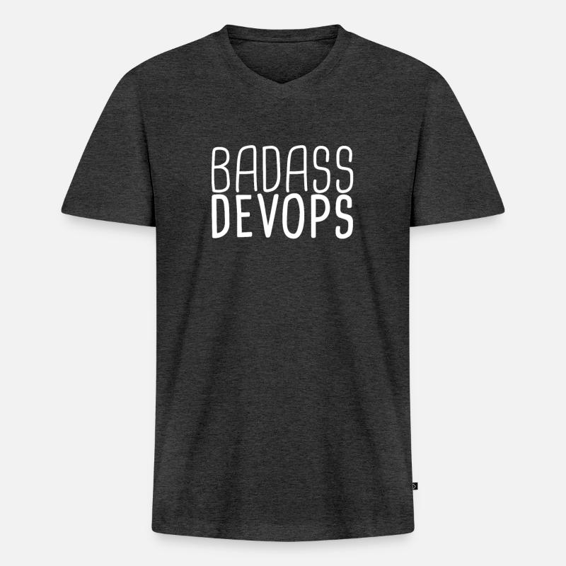 "DevOps Badass | Softwareentwicklung" - Männer Premium Bio T-Shirt mit V-Ausschnitt - Anthrazit meliert