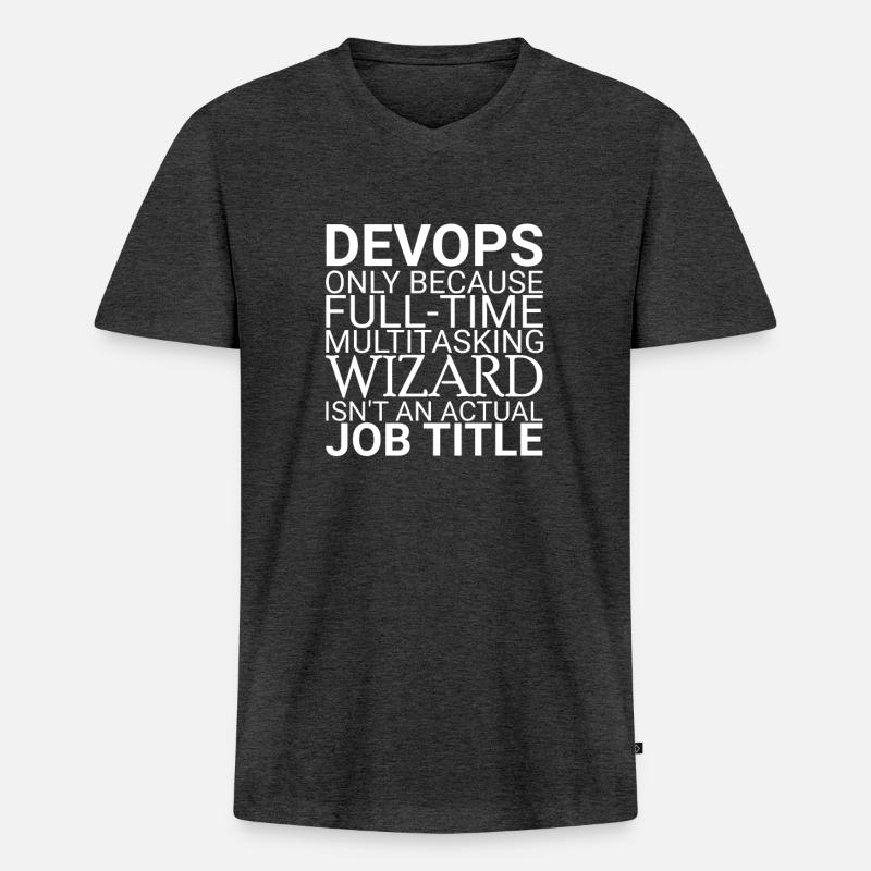 "DevOps Wizard | Softwareentwicklung" - Männer Premium Bio T-Shirt mit V-Ausschnitt - Anthrazit meliert