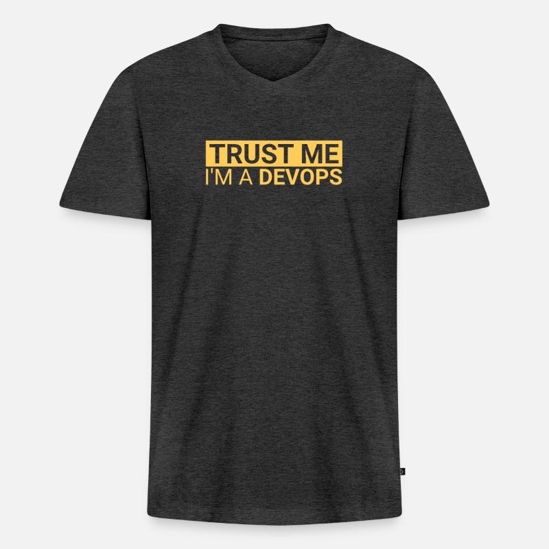 DevOps Trust | Software Development" - Men's Premium Organic T-shirt with V-neck - heather anthracite