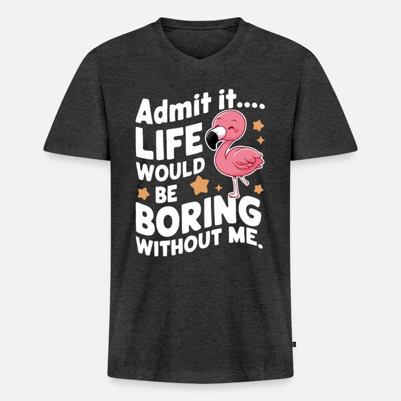 Flamingo Tier Rosa - Männer Premium Bio T-Shirt mit V-Ausschnitt - Anthrazit meliert