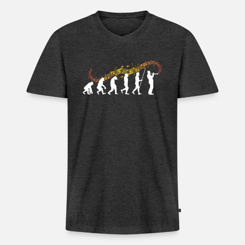 Evolution Trompete | Trompeter cooles Geschenk - Männer Premium Bio T-Shirt mit V-Ausschnitt - Anthrazit meliert