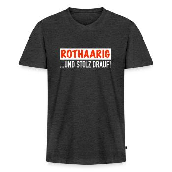 Rothaarig und stolz drauf - Männer Premium Bio T-Shirt mit V-Ausschnitt - Anthrazit meliert - Vorne - Nico (187cm)