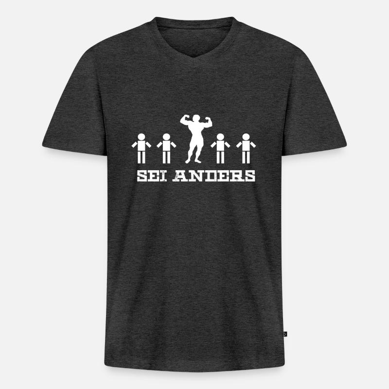 sei anders - Männer Premium Bio T-Shirt mit V-Ausschnitt - Anthrazit meliert