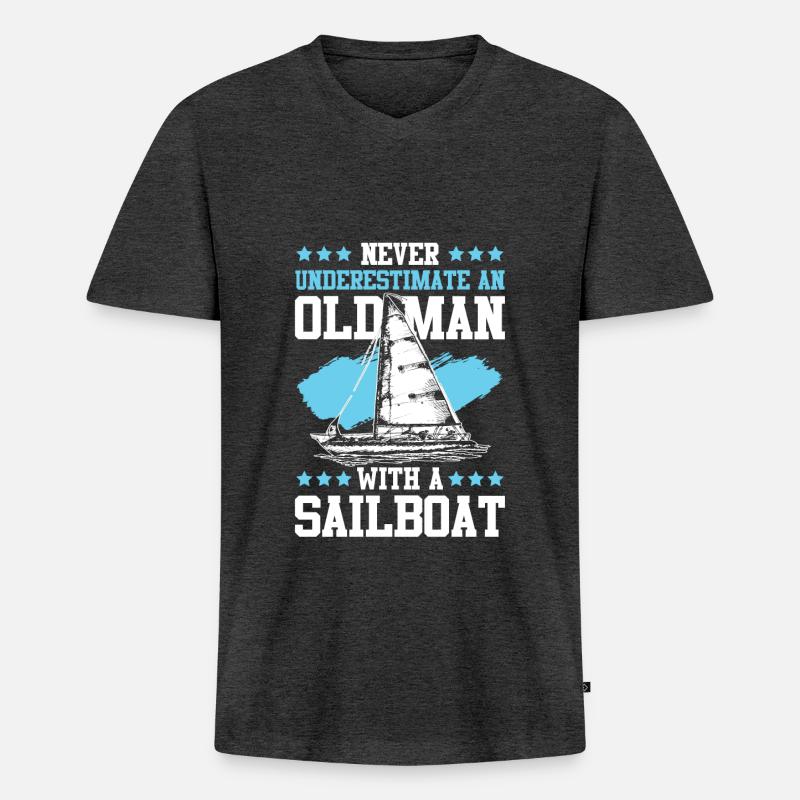 segeln alter mann - Männer Premium Bio T-Shirt mit V-Ausschnitt - Anthrazit meliert